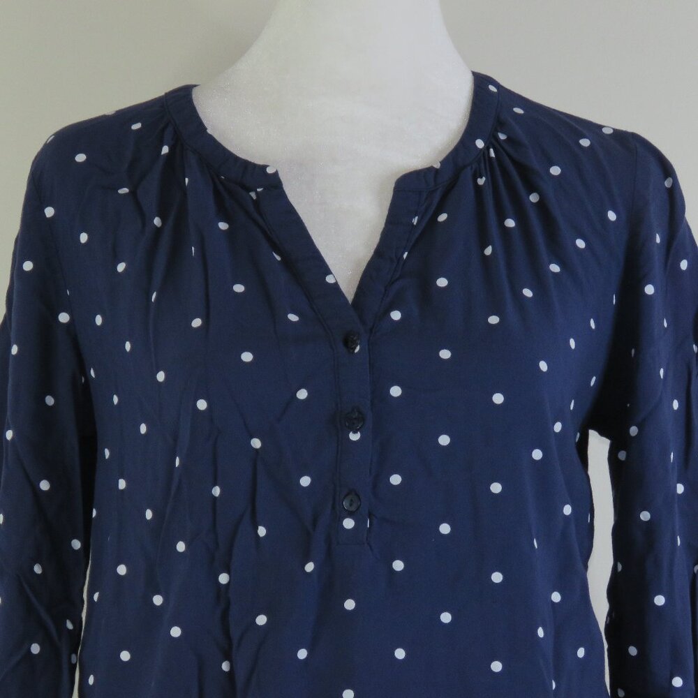 Old Navy Women's Navy & White Dotted 3/4-Sleeve 1/4-Button Top Size XSP (C1355)